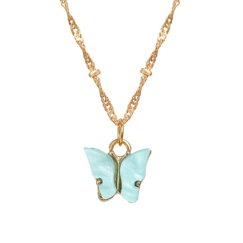 *AYAKO* Teal x Gold Fashion Butterfly Necklace